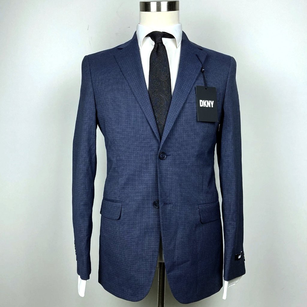 Dkny Men's Duran Modern-Fit Check Suit Jacket Sport Coat 38r Navy Blue E101475